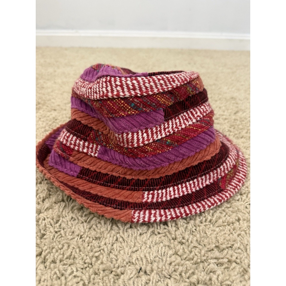 Colorful Women's Bucket Hat Tweed Corduroy Boho Artsy Funky Patchwork Striped - Picture 2 of 12